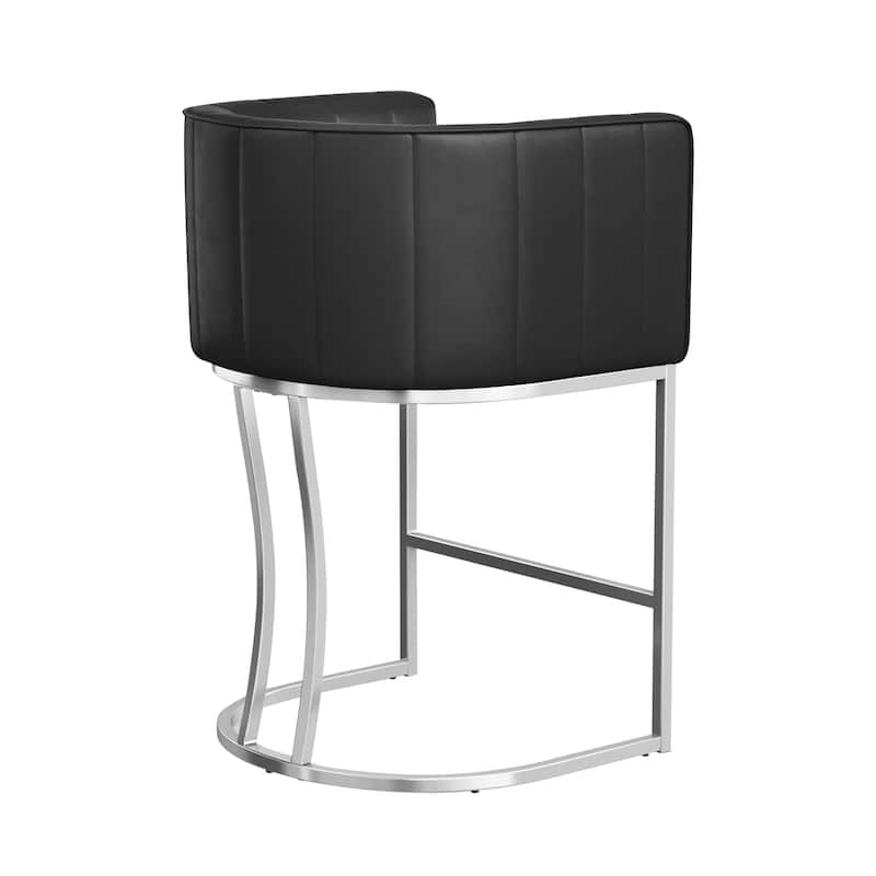 LUE BONA Modern 26.in Barstool Upholstered/PU Leather Counter Height Stool Low Back Barrel Bar Stool with Metal Frame