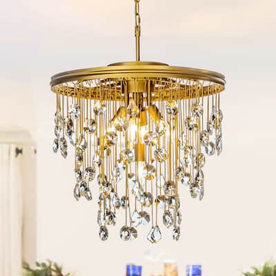 5/7 -Light Contemporary and Glam Antique Gold Rain Drop Crystal Chandelier