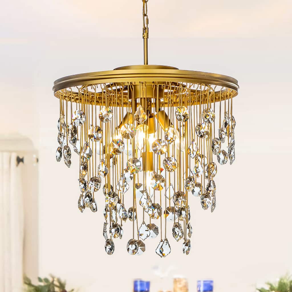 5/7 -Light Contemporary and Glam Antique Gold Rain Drop Crystal Chandelier