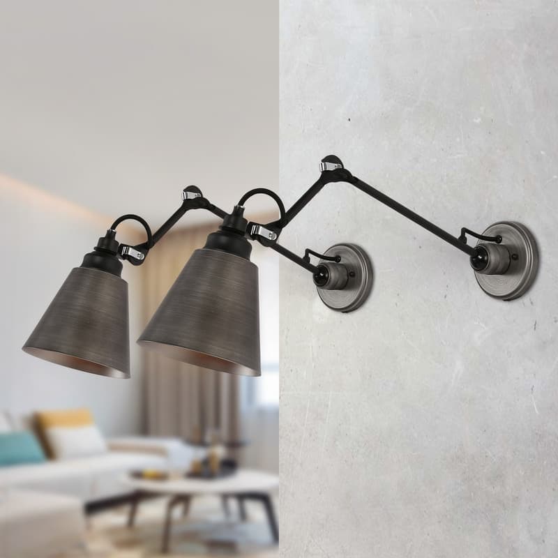 Set of 2 Modern Farmhouse Plug-in Swing Arm Wall Lamp Adjustable Brushed Silver Sconces
