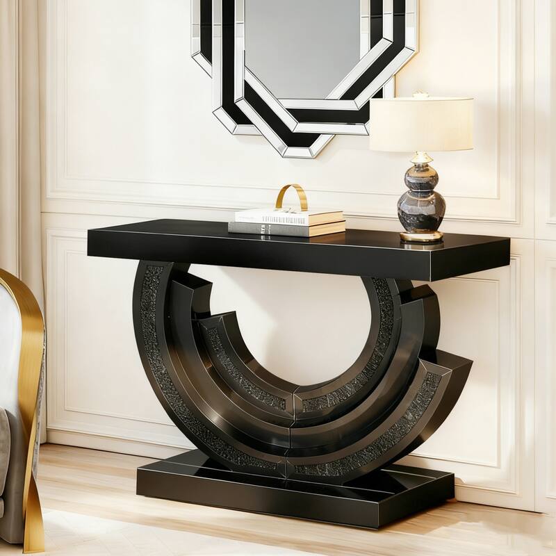New Design Crushed Diamond Mirrored Console Table, Entryway Table With Diamond Inlay, Long Accent Table, Glass Sofa Table