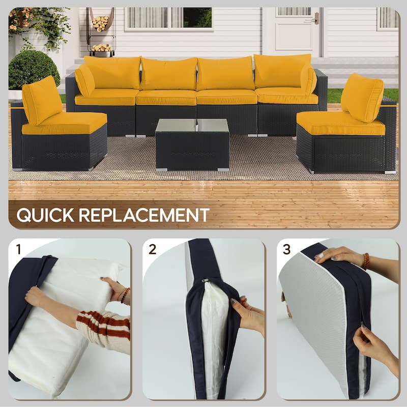 Polyester 14-Piece Outdoor Rattan Cushion Covers Set with Zipper - 25.6L x 25.6W x 3.9H inch