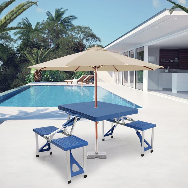 One-Piece Folding Tables and Chairs for Camping - Blue