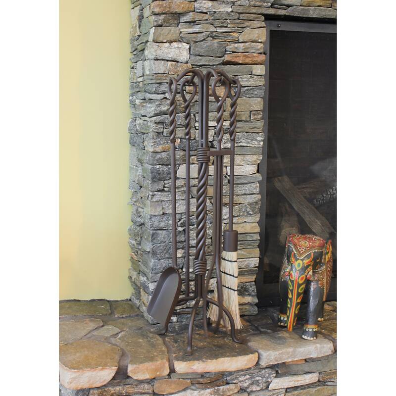 Achla Designs Twisted Rope Fireplace Set of 4 Tools, 30 Inch Tall, Graphite Finish