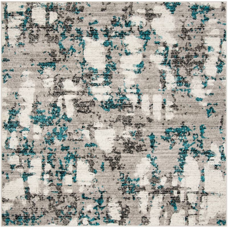 SAFAVIEH Skyler Roumpini Modern Abstract Rug - 4' x 4' Square - Grey/Blue