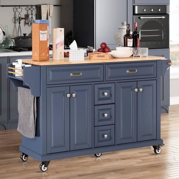 MDF Kitchen Cart with Door Cabinet, Spice Rack and Towel Rack