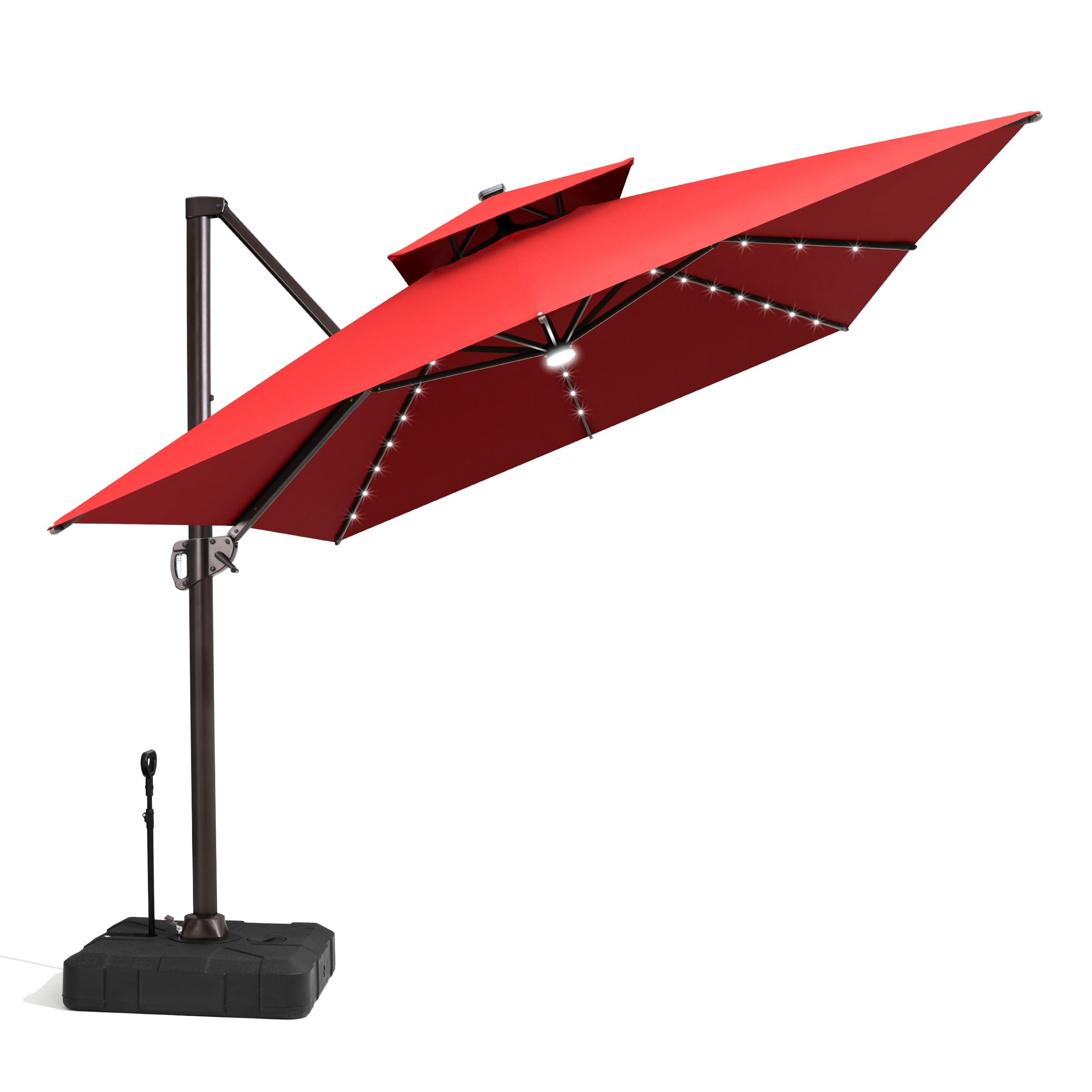 13 x 10 FT Double Top Solar powered LED Patio Cantilever Umbrella Aluminum with Base