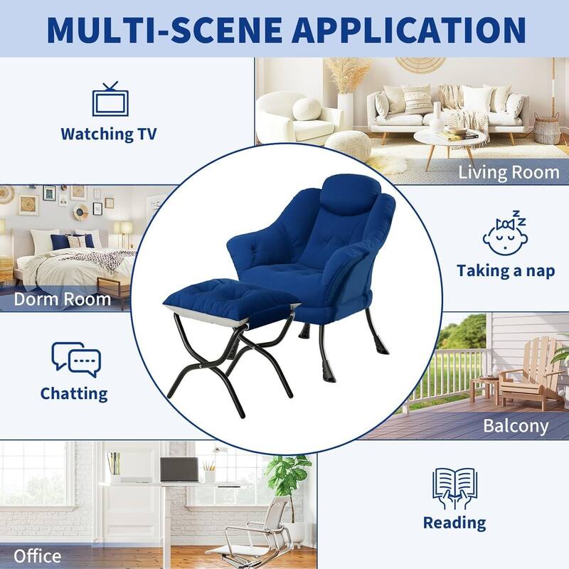 Modern Accent Comfy Lazy Sofa Chair with Ottoman for Bedroom or Living Room