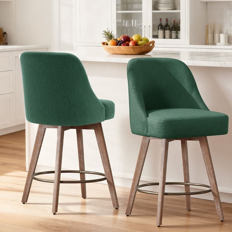 26" Upholstered Counter Height Swivel Bar Stool, Counter Stools with Solid Wood Legs - 39.37"H x 22.44"D x 21.65"W