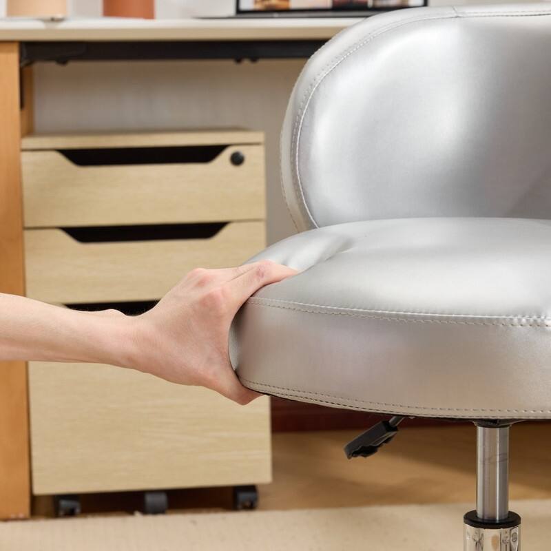 Modern PU Swivel Chair Armless Adjustable Rolling Office Desk Chair with Wheels and Backrest Support - N/A