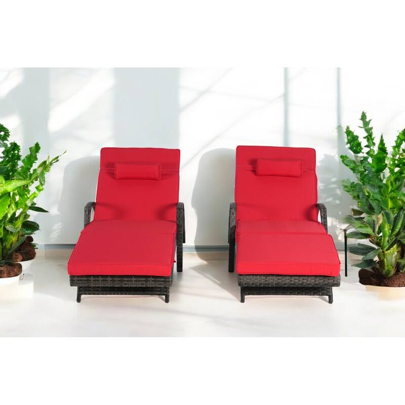 Outdoor Wicker Reclining Lounge Chairs Set of 2 with Cushions – Adjustable, Lawn Chairs for Patio, Poolside, and Garden
