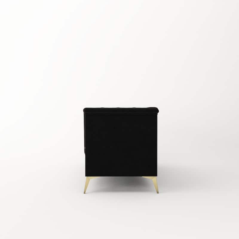 Velvet Upholstered 3-Seater Sofa Modern Living Room Couch Sofa with Deep Button Tufting Sofa and Metal Legs, Square Arms