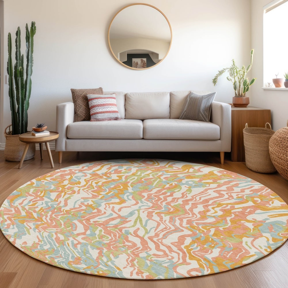 Machine Washable Indoor/ Outdoor Abstract Flow Chantille Rug