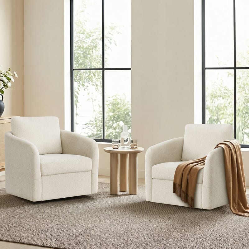 Spruce & Spring Modern Upholstered Swivel Barrel Accent Chair with Ottoman & Removable Slipcover