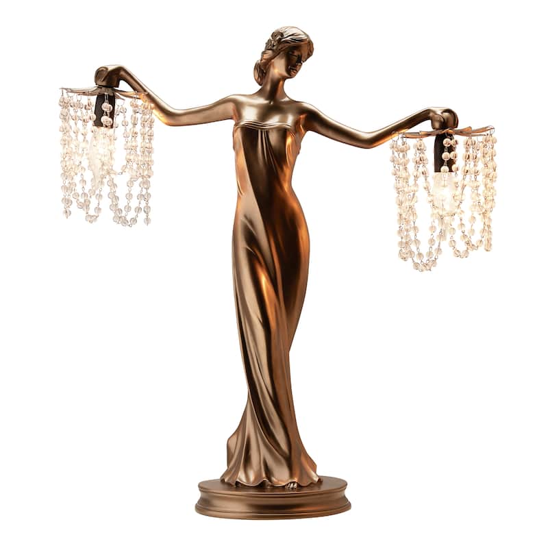 Gracewood Hollow Sansal Bronze/Resin 23.75-inch Grecian Goddess Beaded Table Lamp - 22"L x 7.625"W x 23.75"H