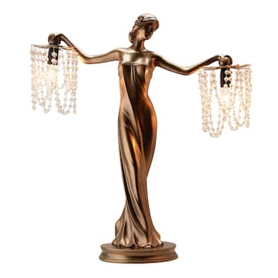 Gracewood Hollow Sansal Bronze/Resin 23.75-inch Grecian Goddess Beaded Table Lamp - 22"L x 7.625"W x 23.75"H