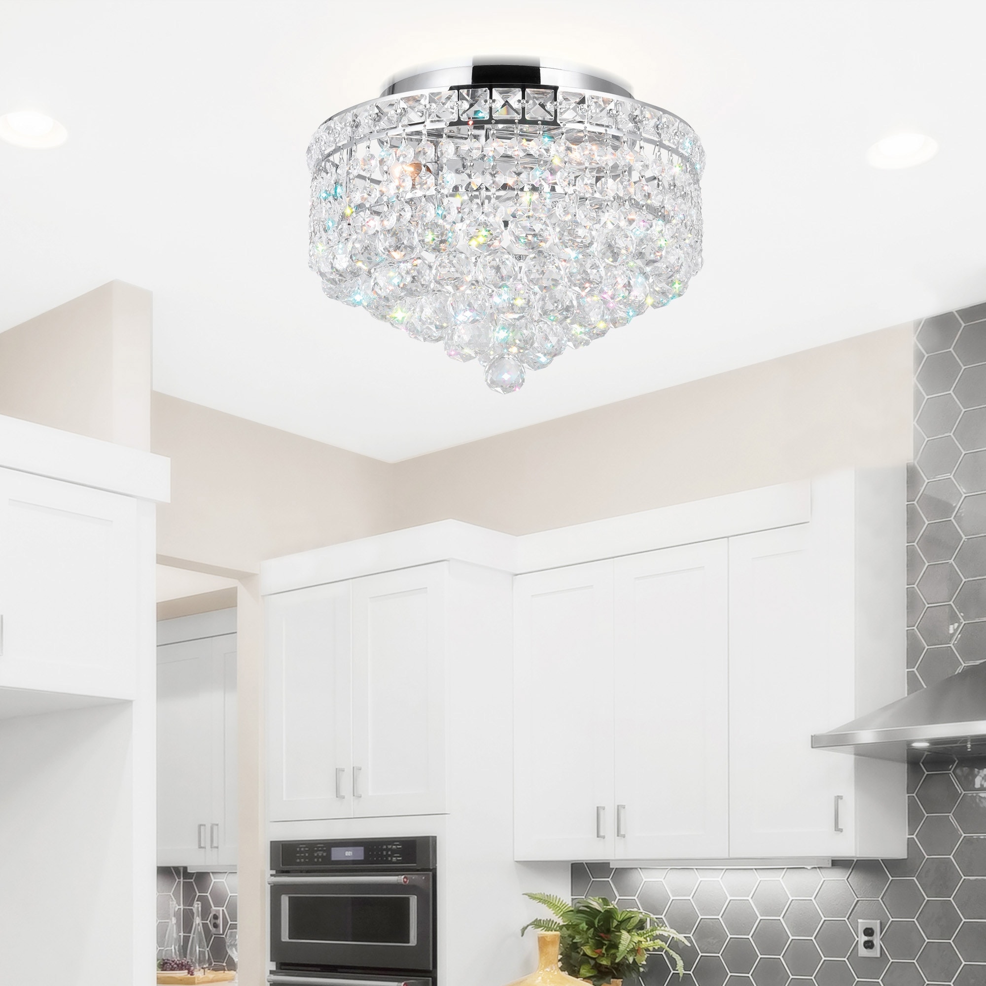 CWI Lighting Luminous 5 Light 16in Chrome Flush Mount