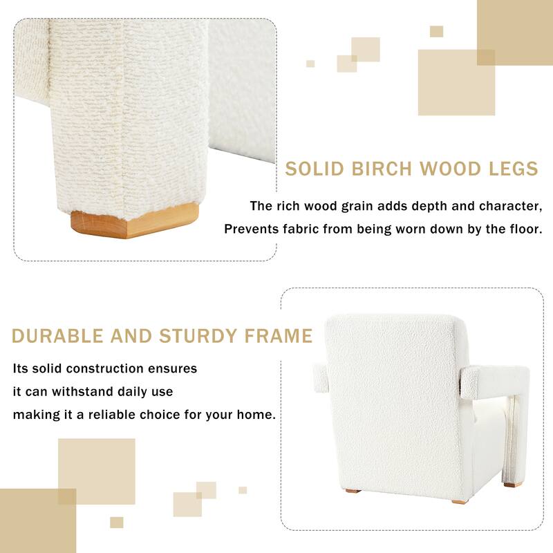Modern Accent Chair with Square Arms, Living Room Upholstered Boucle Reading Chair Sofa Chair for Bedroom, Office