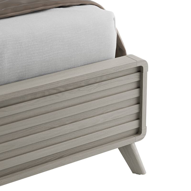 Furniture of America Thalia Modern Grey Wood Upholstered Panel Bed with LED on Headboard
