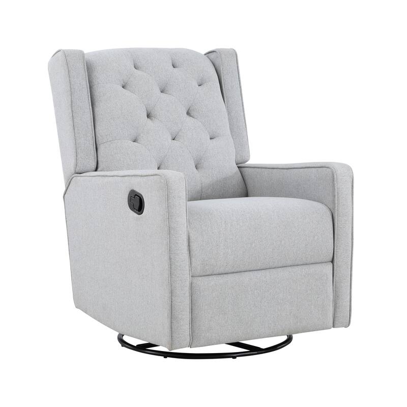 HomeRoots 37" Gray Tufted Fabric Swivel And Gliding Wingback Recliner Chair