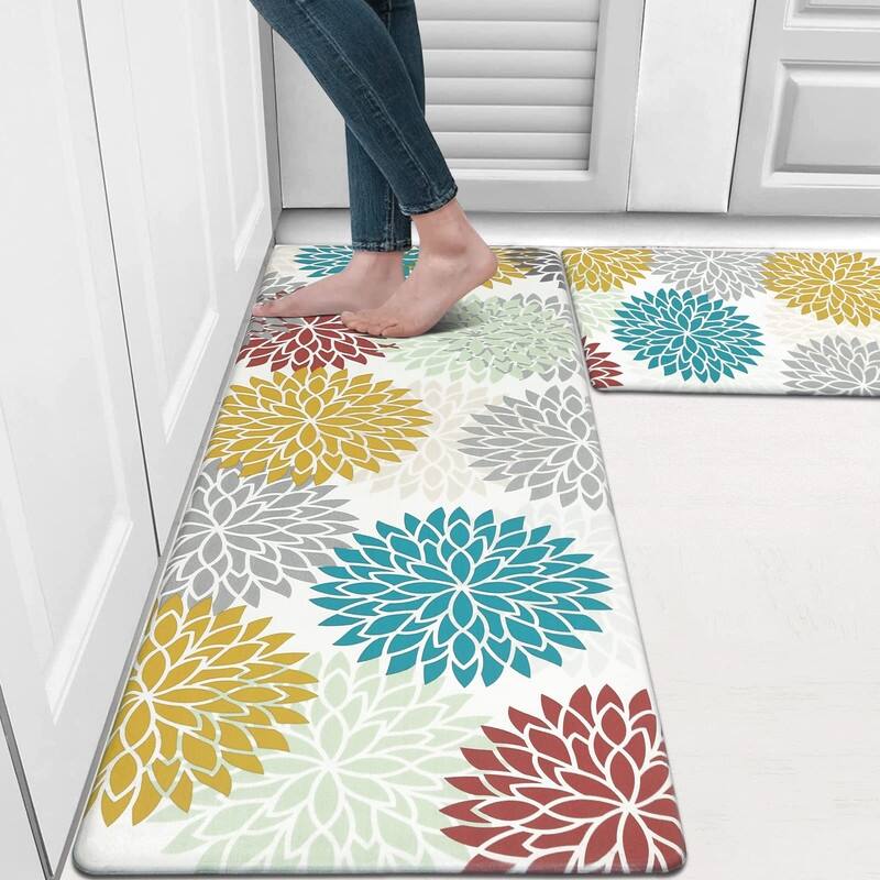 Anti Fatigue Kitchen Rug Sets 2 Piece Non Slip Kitchen Mats - 17.3"x48"+17.3"x28"-0.4"Th