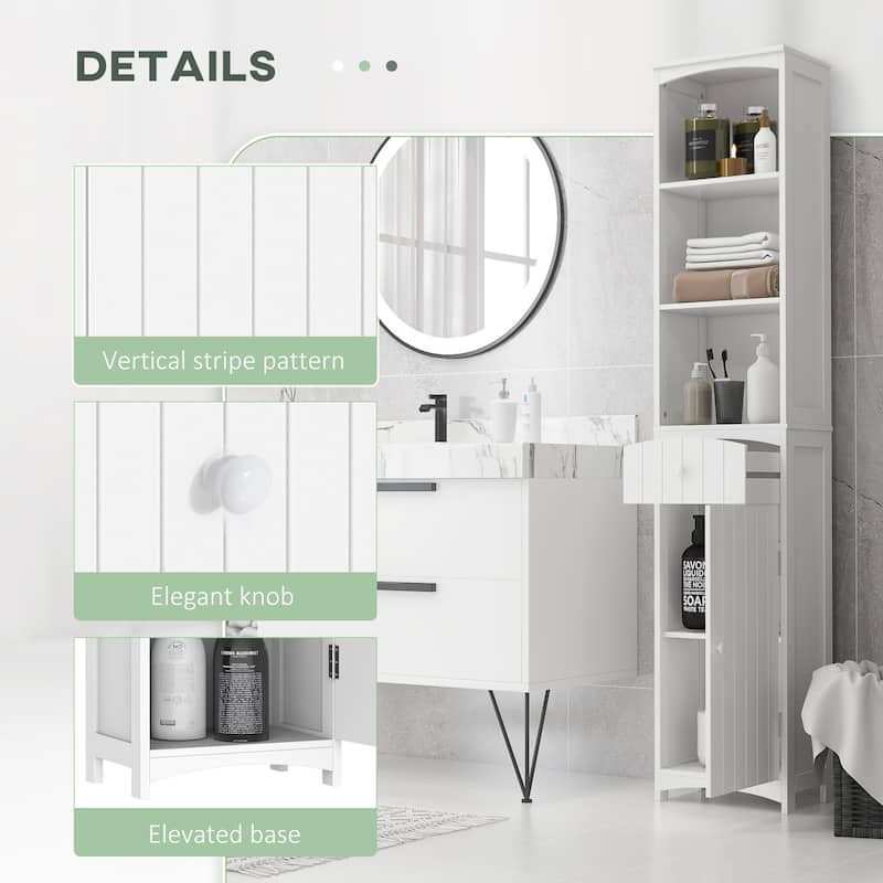 HOMCOM 67" Tall Bathroom Storage Cabinet, Freestanding Linen Tower with 3-Tier Shelf, Narrow Side Floor Organizer, White