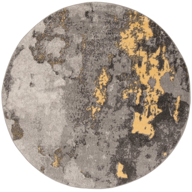 SAFAVIEH Adirondack Cordelia Abstract Glam Rug - 12' x 12' Round - Grey/Yellow