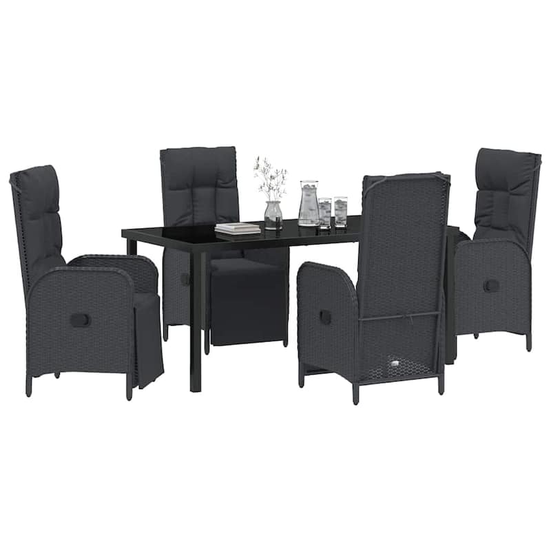 vidaXL Garden Dining Set with Cushion Black Poly Rattan