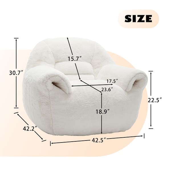 dimension image slide 2 of 3, Comfy Bean Bag Sofa With Back Support, Faux Fur Bean Bag Chair For Adults And Kids