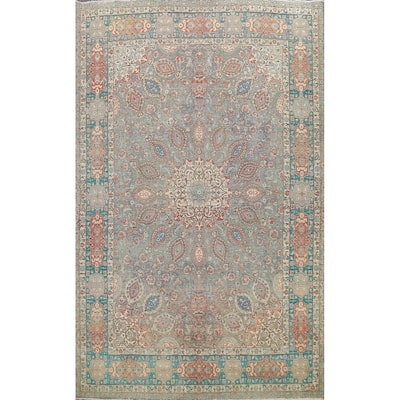Distressed Floral Tabriz Persian Area Rug Hand-knotted Wool Carpet - 7'9" x 10'8"