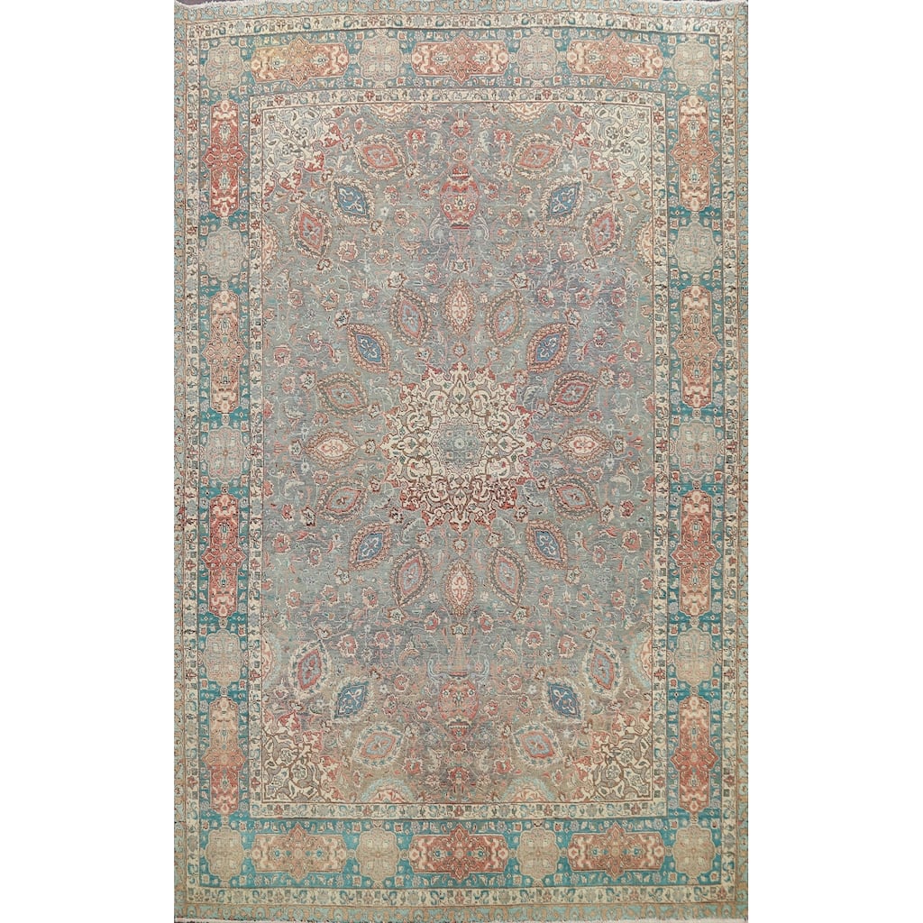 Distressed Floral Tabriz Persian Area Rug Hand-knotted Wool Carpet - 7'9" x 10'8"