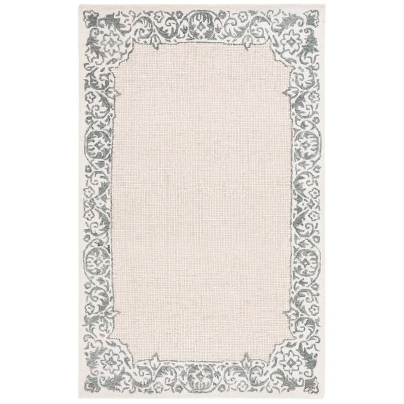 SAFAVIEH Handmade Ebony Snaedis Floral Wool Rug - 5' x 8' - Ivory/Grey