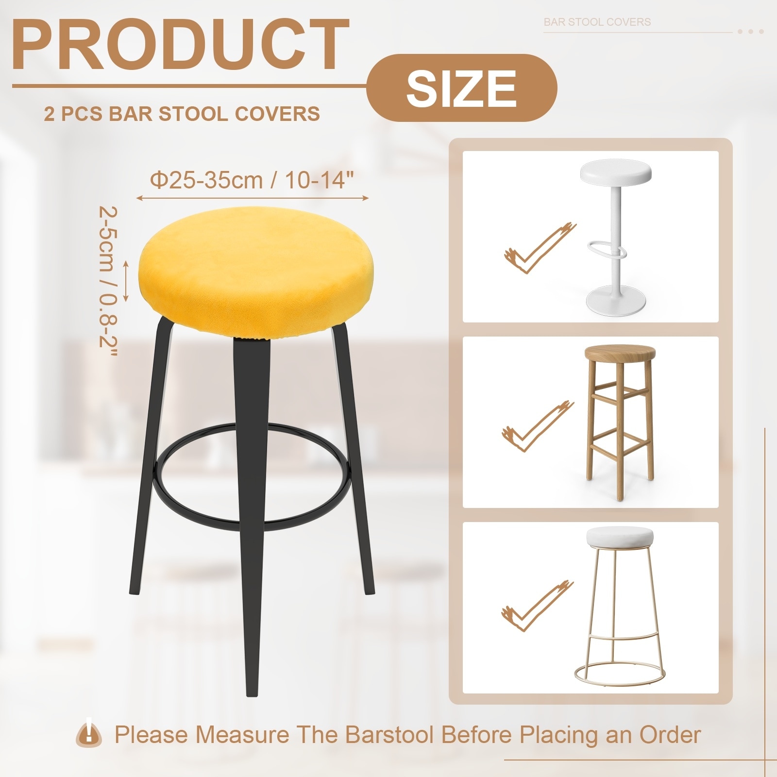 Velvet Bar Stool Covers, Round Bar Stool Cover with Elastic Band Stretch Chair Seat Cover Washable Slipcovers