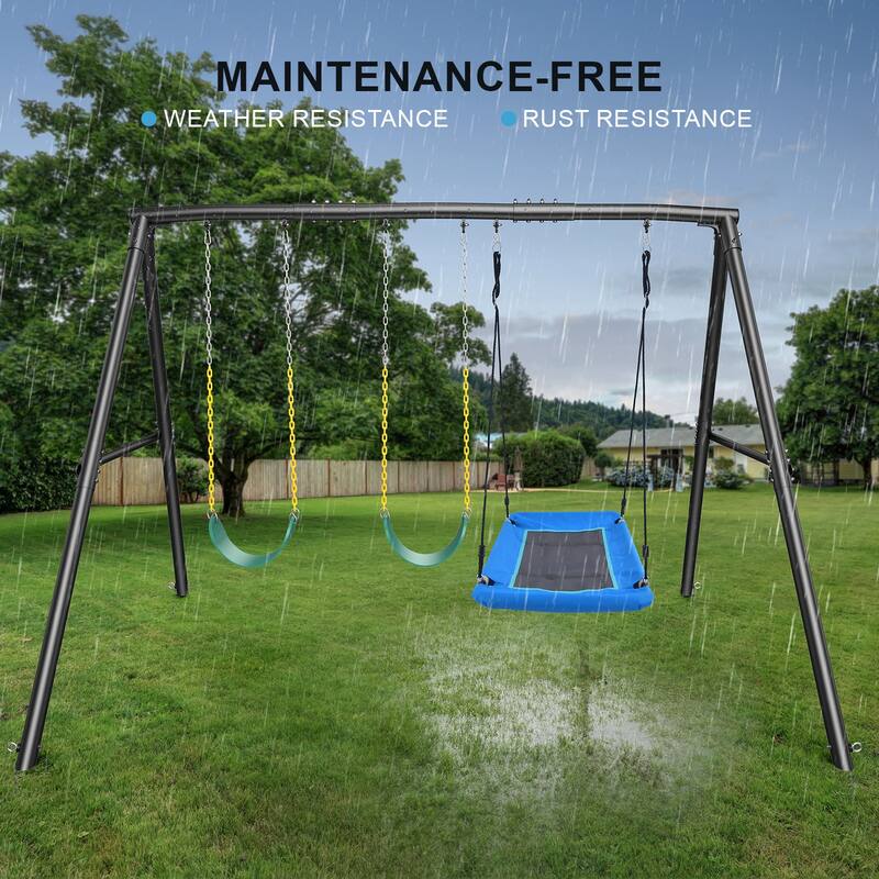 Hapfan 7.3ft Tall 600lb Heavy Duty Swing Set with 1 Platform Swing, 2 Belt Swings,A Frame Metal Swing Set