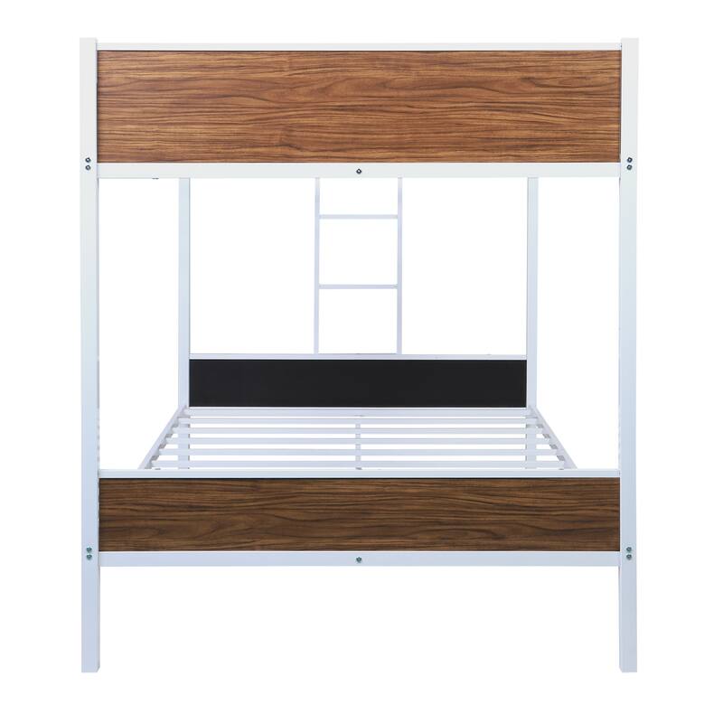 Full-over-full bunk bed modern style steel frame bunk bed with safety rail, built-in ladder for bedroom,dorm,adults