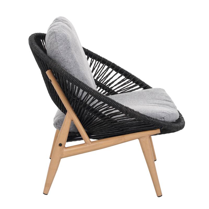 Roomfitters Cyril Outdoor Wicker Papasan Lounge Chair with Teak Finish Legs, Dark Grey and Grey