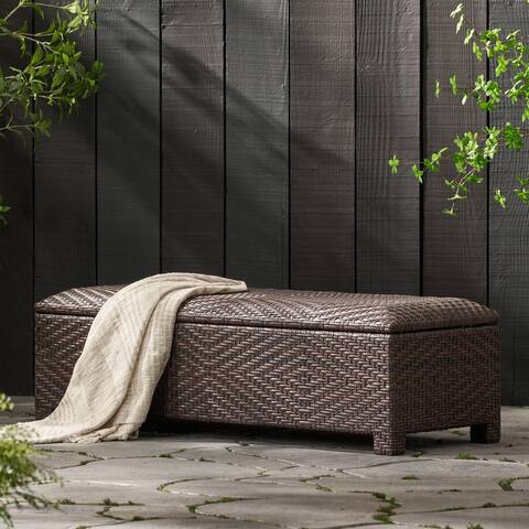 Santiago Brown Wicker Storage Ottoman by Christopher Knight Home - N/A