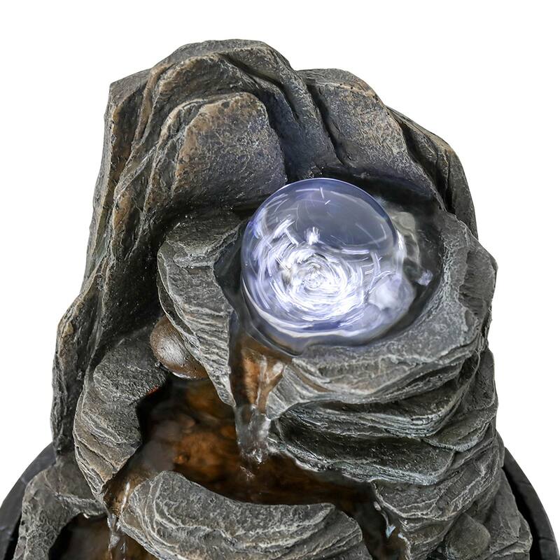 Cascading Rockery Water Fountain with LED Lights, Resin Water Feature