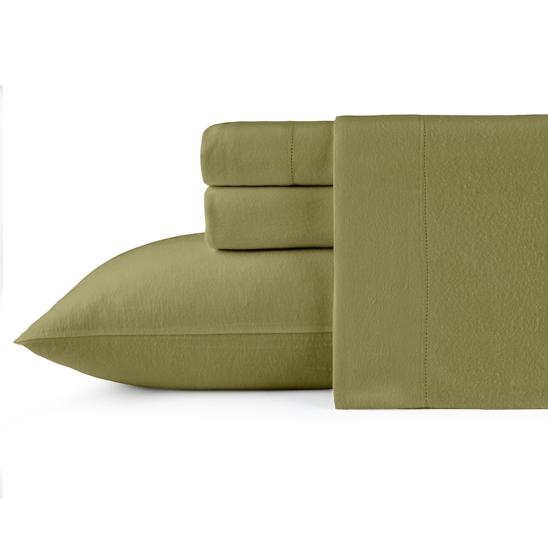 Pointehaven Solid Cotton 180 GSM Deep Pocket Oversized Brushed Flannel Sheet Set - Desert Sage - King