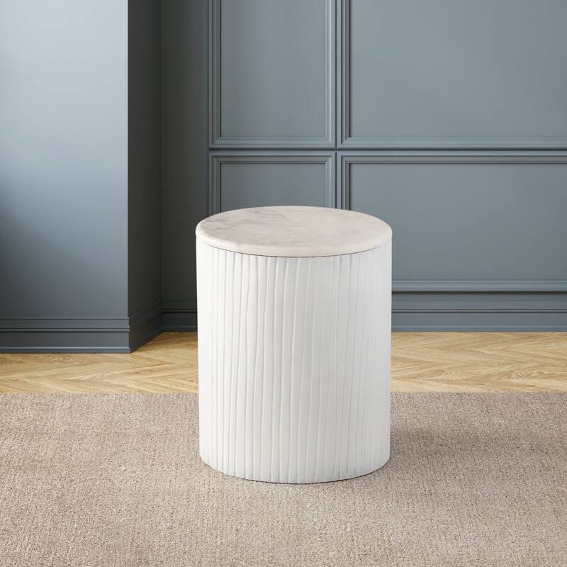 Albany Living 18" Marble Top Solid Wood Round End Table