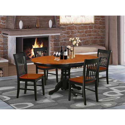 HomeStock 5-Piece Oval Black and Cherry Finish Solid Wood Top Dining table with 4-Chairs with Butterfly Leaf Lattice Back