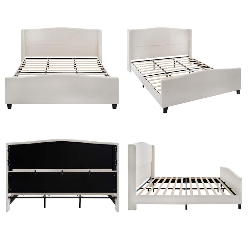 Upholstered Teddy Velvet 49.21" High Headboard King Size Bed Frame with 27.17" High Footboard - White