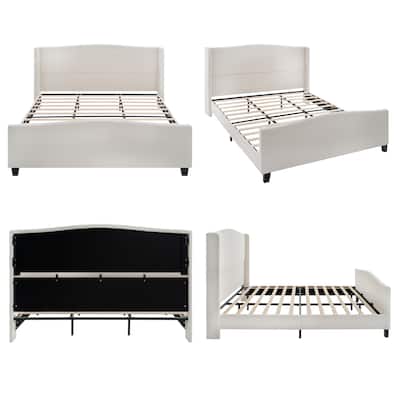 Upholstered Teddy Velvet 49.21" High Headboard King Size Bed Frame with 27.17" High Footboard