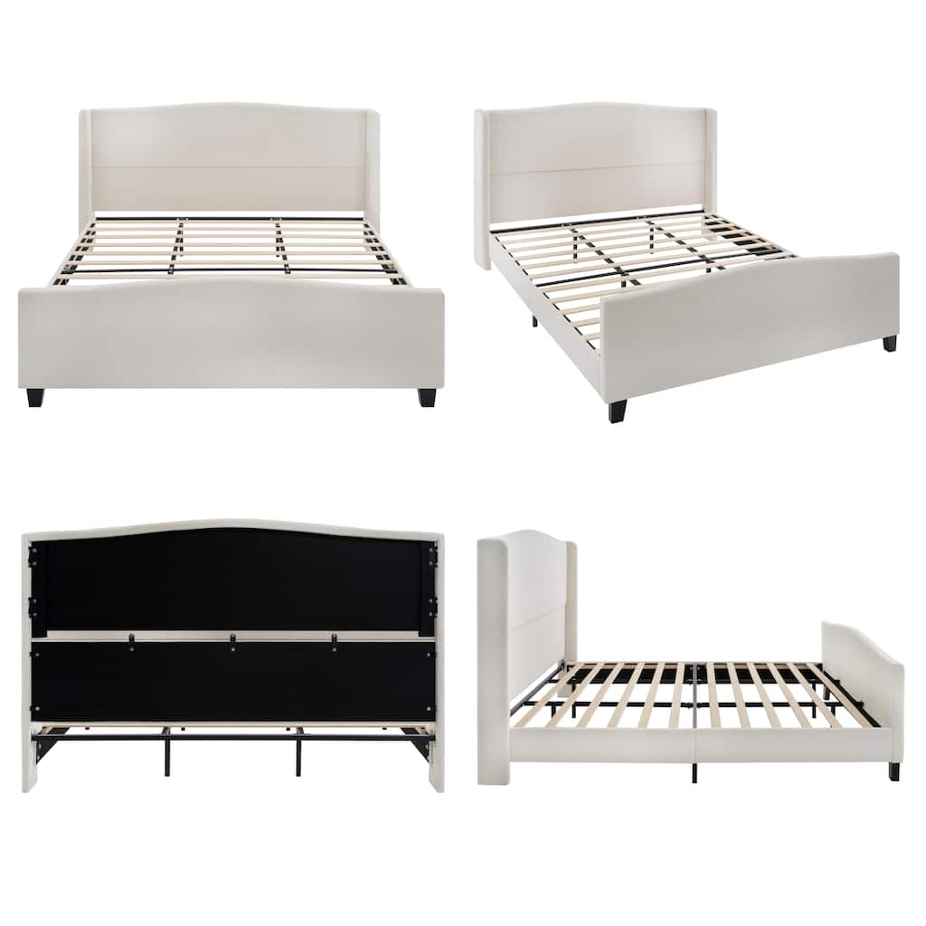 Upholstered Teddy Velvet 49.21" High Headboard King Size Bed Frame with 27.17" High Footboard