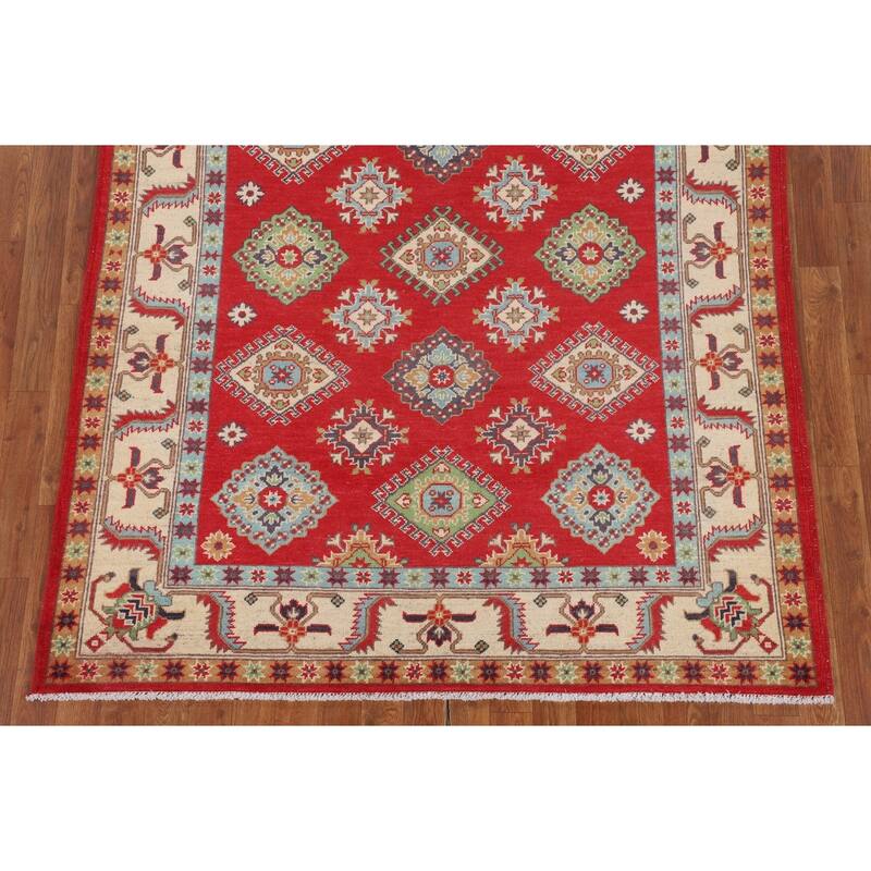 Kazak Oriental Rug Hand-Knotted Bedroom Red Wool Carpet - 5'0" x 6'7"