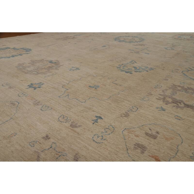 Transitional Beige Oushak Turkish Large Rug Hand-Knotted Wool Carpet - 9'6"x 13'9" - 9'6"x 13'9" - Ivory/Beige