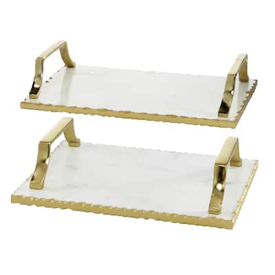Marble Living Room Decor Tray with Gold Handles - Set of 2 White - Roche River Decor