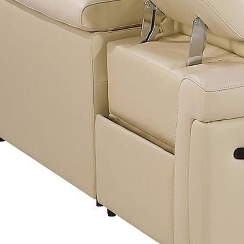 HomeRoots Beige Italian Leather Power Reclining U Shaped Eight Piece Corner Sectional With Console