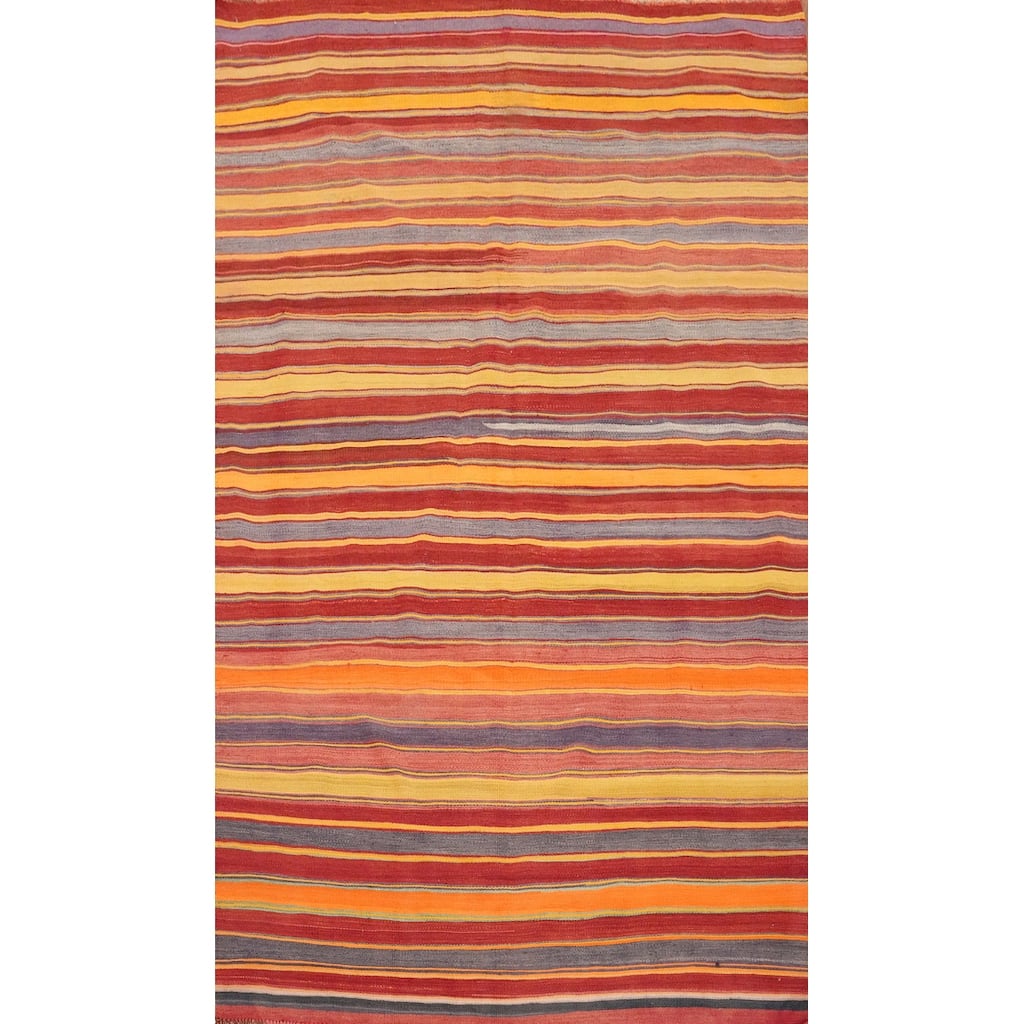 Hand Woven Oriental 100% Wool Carpet Southwestern Geometric Oranges & Rust Kilim Area Rug - 7' 7'' X 4' 6''