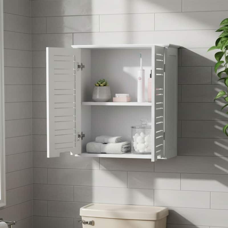 Miami White Wall-Mounted Bathroom Cabinet with Double Vented Doors - 20.50"L x 8.70"W x 21.70"H